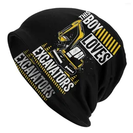 Berets Boy Loves Excavators Bonnet Hat Knitted Hip Hop Outdoor Skullies Beanies Hats Unisex Spring Dual-use Cap