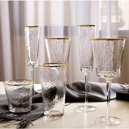 Wine Glasses Glass Cup Goblet Nordic Phnom Penh Grey Hammer Pattern Round Triangle 200ML Whiskey el Bar Kitchen Supplies Drink Ware 231205