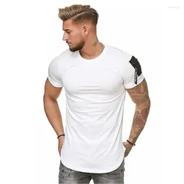 Men's Suits A2873 Short Sleeve Zipper Shoulder Streetwear Hip Hop Summer T Shirt Men Longline Curved Hem Tshirt Slim Funny T-Shirt Plus Size