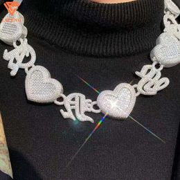 Дизайн ювелирных изделий в стиле хип-хоп с посеребренным покрытием, багет с муассанитом и бриллиантами, пересекающий пузырь в форме сердца, кубинское ожерелье-цепочка с буквами