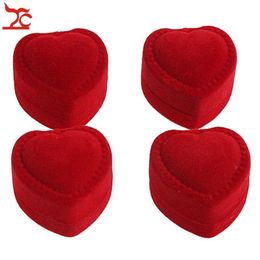 Mini Cute Red Carrying Cases Foldable Red Heart Shaped Ring Box For Rings Lid Open Velvet Display Box Jewellery Packaging 24Pcs 212S