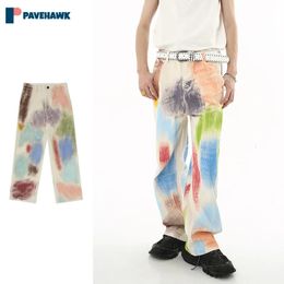 Mens Jeans Wide Leg Baggy Man Japanese Retro Patchwork Graffiti Denim Pants Woman Y2k Streetwear Unisex Washed Straight Trousers 231204