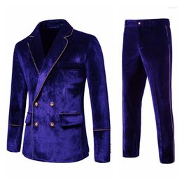 Men's Suits 2023 Autumn And Winter High-End Velvet With Golden Edge Double Breasted Suit Dress Performance Set