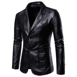 Men's Outerwear Coats Leather Faux Leather Korean version of European and American men's PU leather jacket, spring and autumn new men's suit collar leather jacket