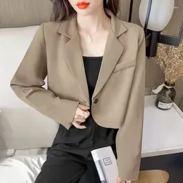 Women's Suits Korean Fashion Cropped Blazers Women All-match Olid Colour Simple Single-button Outwear Long Sleeve Office Suit Jacket Ladies