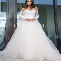 Fairy Tale White Boho Wedding Dress A Line Tulle Lace Country Style Garden Bridal Gowns Lace Up Bohemian Simple Farm Bride Dress Off Shoulders Robe De Mariage 2024