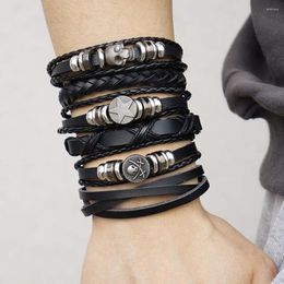 Charm Bracelets Vintage Multiple Layers Leather Bracelet Set Skull Star Metal PU Handmade Braided Wrap Jewellery Accessories