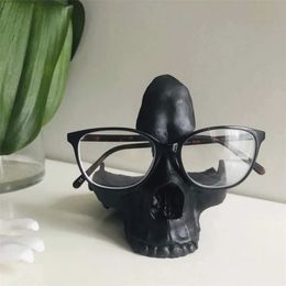 Decorative Objects Skull Glasses Stand Lifelike Scratch Resistant Practical Statue Eyeglasses Holder with Storage Tray for Home Office Desk Decor 231204