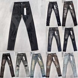 Homens Designer Jean Calças Pretas Denim Calças Moda Casual Streetwear Fino Acabamento Médio Cintura Slim Straight Leg Pant Mens Roupas Roxo Jeans Designers