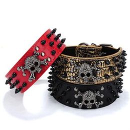 Black Gold Tie Nail Dog Collar Skull Rivet Pet Collar Anti Bite Dog Spiked Studded Large Chain Traction209K