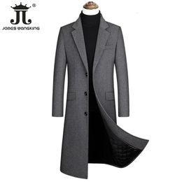 Men's Jackets 2023 Autumn and Winter Boutique Woolen Black Gray Classic Solid Color Thick Warm Long Wool Trench Coat Male Jacket 231205