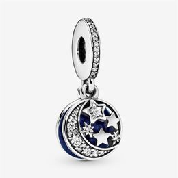 100% 925 Sterling Silver Moon & Blue Sky Dangle Charms Fit Original European Charm Bracelet Fashion Women Jewellery Accessories229s