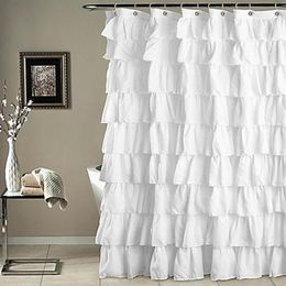 17Plain Colour Waterproof Corrugated Edge Shower Curtain Ruffled Bathroom Curtain Decoration254F