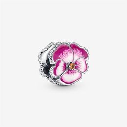 100% 925 Sterling Silver Pink & Blue Pansy Flower Charms Fit Original European Charm Bracelet Fashion Jewellery Accessories273j