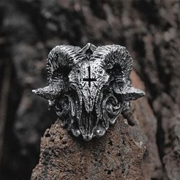 Cluster Rings Unique Punk Gothic Satanic Demon Skull Ring Men Biker Jewellery Gift Animal Finger Trendy Female Male Engagement Party258s