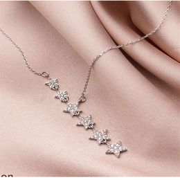 Authentic 925 Sterling Silver Dazzling CZ Tassel Star Pendant Necklaces for Women Wedding Engagement Jewellery Accessories341P