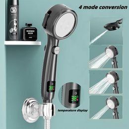 Bathroom Shower Heads High Pressure Handheld LED Head Temperature Display 4 Mode Adjustable Watersaving Nozzle Rain 231205