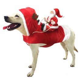 Dog Apparel Winter Pet Clothes Santa Claus Dog Costume Festive Pet Christmas Costume Santa Claus Riding on Fasten Tape Warm Plaid for Dogs 231205