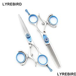 Hair Scissors Lyrebird High Class Set 5.5 Inch 360 Thumb Swivel Handle Professional Quality Drop Delivery Products Care Styling Dh2Ne