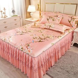 Bed Skirt Ice Silk Three Piece Set - Green Summer Anti-skid Lace Bedspread Mattress Dust Protection European Cover Style