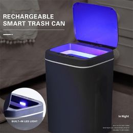 16L Smart Trash Can Automatic Sensor Dustbin Kitchen Bathroom Garbage Bucket Intelligent Electric SmartWaste Bins 211215268y