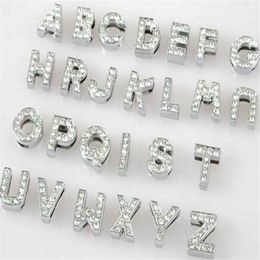 Whole 10mm 130pcs lot A-Z full rhinestones Slide letters DIY Alphabet Charm Accessories fit for 10mm pet collar keychains234p