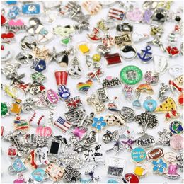 whole 100pcs lot Floating Locket Charms Bulk Mix Many styles Multi Designs Jewellery Fittings for Zinc Alloy Lockets pendant247G