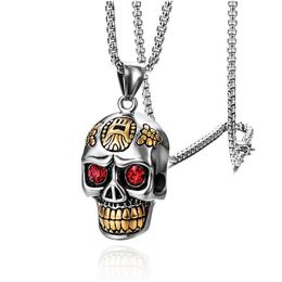 Pendant Necklaces Pendant Necklaces Punk Stainless Steel Fashionable Jewelry Sier Gothic Skeleton Necklace Diamond Eyes Gold Trendy Sk Dhj8S