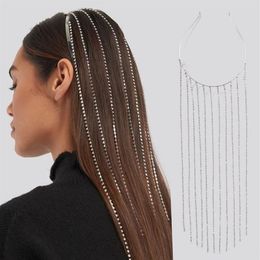 Full Rhinestone Long Tassel Crystal Headband Headpiece for Women Bijoux Hair Hoop Head Chain Accessories Wedding Hairband Party Je305s