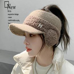 Ball Caps Winter Hats Women Empty Top Fashion Korean Warm Earflaps Knitted Hat Baseball Ear Protection Windproof Visors