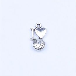 New fashion silver copper retro I Love Volleyball Pendant Manufacture DIY Jewellery pendant fit Necklace or Bracelets charm 500pcs l315S