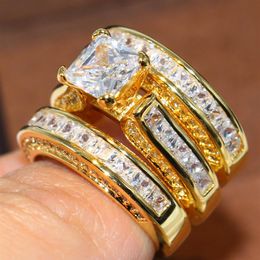 Size 5-11 Sparkling Fashion Jewelry Square 14KT Yellow Gold Filled Princess Cut White Topaz Party Gemstones CZ Diamond Women Weddi224F