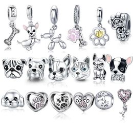 925 Sterling Silver A Dog 's Storey Poodle Puppy French Bulldog Beads Charm Fit BISAER Charms Silver 925 Original Bracelet 220220H