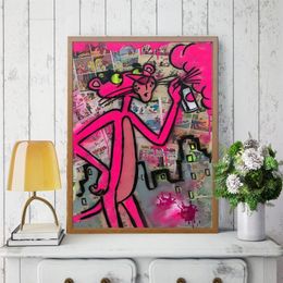 Graffiti Cartoon Pink Panther Classic Anime Street Art Canvas Painting Posters and Prints Pictures for Living Room Decoration262u