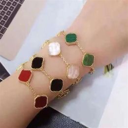 6 Colors Fashion Classic 4 Four Leaf Clover Charm Bracelets Bangle Chain Agate Shell Mother-of-Pearl for Girls Wedding Jewelry Wom242W