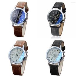 Wristwatches Luxury Blu Ray Glass Watches For Men Neutral Quartz Simulates The Wrist Watch Brand Casual Leather Strap Reloj Hombre