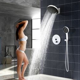 New white Wall Mounted Rain and Waterfall Shower Head bathroom Digital display Thermostatic Shower Faucet Set