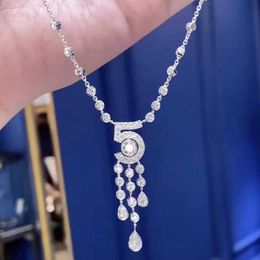 Luxury Fashion Elegant Temperament Digital No 5 Tassel Necklace For Women 925 Electroplated Platinum AAA Zircon Shiny Exquisite280s