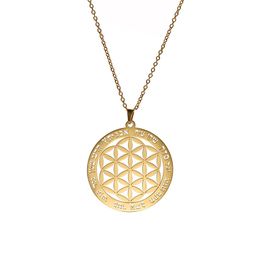 2020 Latest Stainless Steel Flower of Life Pendant Trendy Gold Plated Viking Runic Sacred Geometry Clavicle Necklace Jewelry257Y