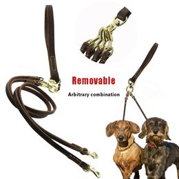 Multi-function 2 Ways Dog Leash Double Two Pet Leather Leads Removable anti twining Walking and Training 2 Small Medium Dogs 210322938