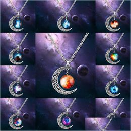 Pendant Necklaces Elements Fashion Korean Jewelry Vintage Starry Moon Outer Space Universe Gemstone Drop Delivery Pendants Dhv84