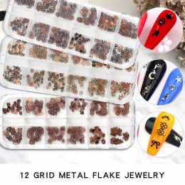 Stickers Decals 3BOX Nail Art Glitter Sequins Gold Silver Black Mixed Butterfly Rose Designs Decorations 3D DIY Metal Slice Nails 231204