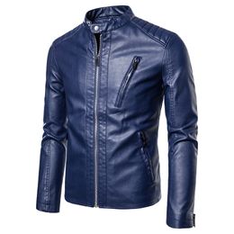 Men's Outerwear Coats Leather Faux Leather Standing collar cardigan motorcycle jacket, European and American men's clothing, Amazon foreign trade spring jacket