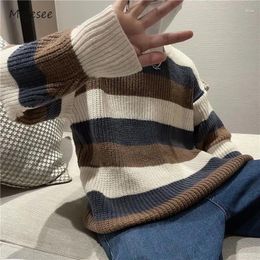 Men's Sweaters Striped Men Warm Knitted Panelled Daily Comfortable Harajuku Japanese Preppy Style College Classic Pullovers Vitality