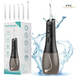 Other Oral Hygiene Irrigator Portable Water Flosser Rechargeable 5 Modes IPX7 400ML Dental Jet for Cleaning Teeth 231204