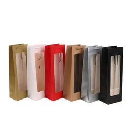 Visible Wine Bags Solid Paper Bags Clear Window White Paper Bag For Wine Flower Gift Packing Party Festival Gift Package 210724282p