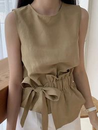 Women's Blouses Shirts Lady Office Tank Tops Vests Summer Sleeveless Irregular Blouse VONDA 2023 Casual Crew Neck Pleated Fashion Female Blusas 231204