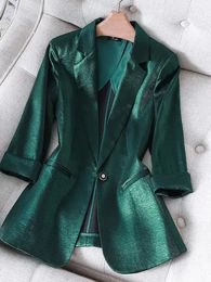Womens Suits Blazers High Quality Satin Office Lady Loose Blazer Jacket Women Autumn Three Quarter Sleeves Solid Casual Female Suit Coat 231204