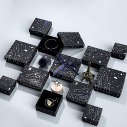 Simple SevenWandering Earth Black Jewellery Box Solar System Ring Case Romantic Space Necklace Storage Radium Silver Pendan205b