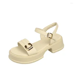 Dress Shoes Summer Sandals 2023 Women's Wedge Heel Metal Casual Thick High Heels Footwear Ladies Party Women